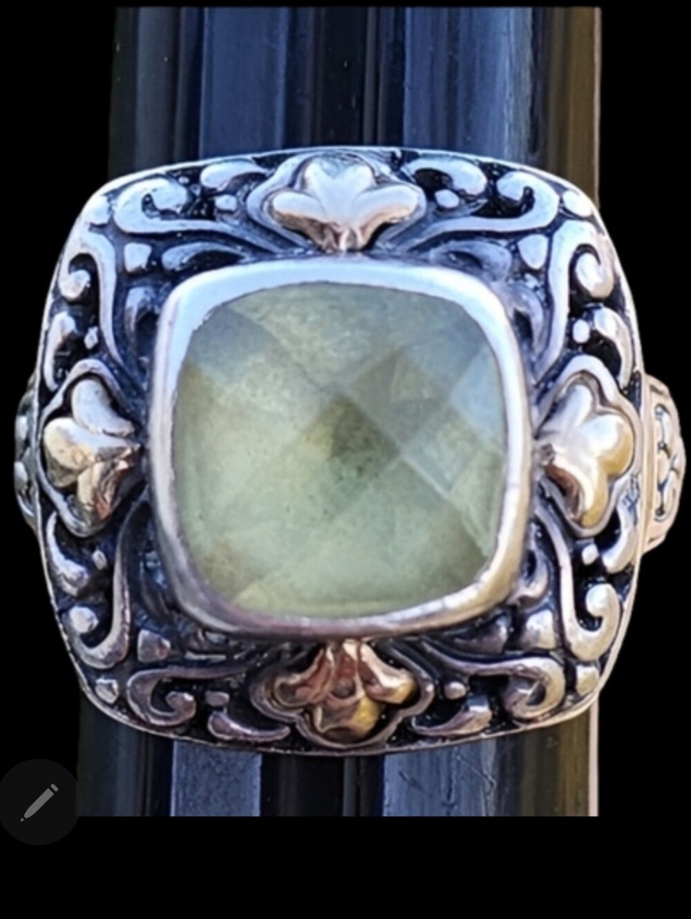 Samuel Benham Sterling Silver & 18k Gold Accents Green Peridot Ring Sz 6.75